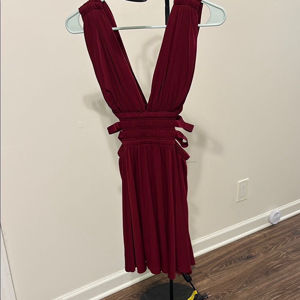 Express Red Ruched Plunge Sundress